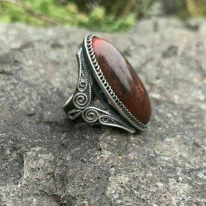 Vintage Russian Soviet Silver 875 USSR Ring Jasper , Women's Jewelry Size 6